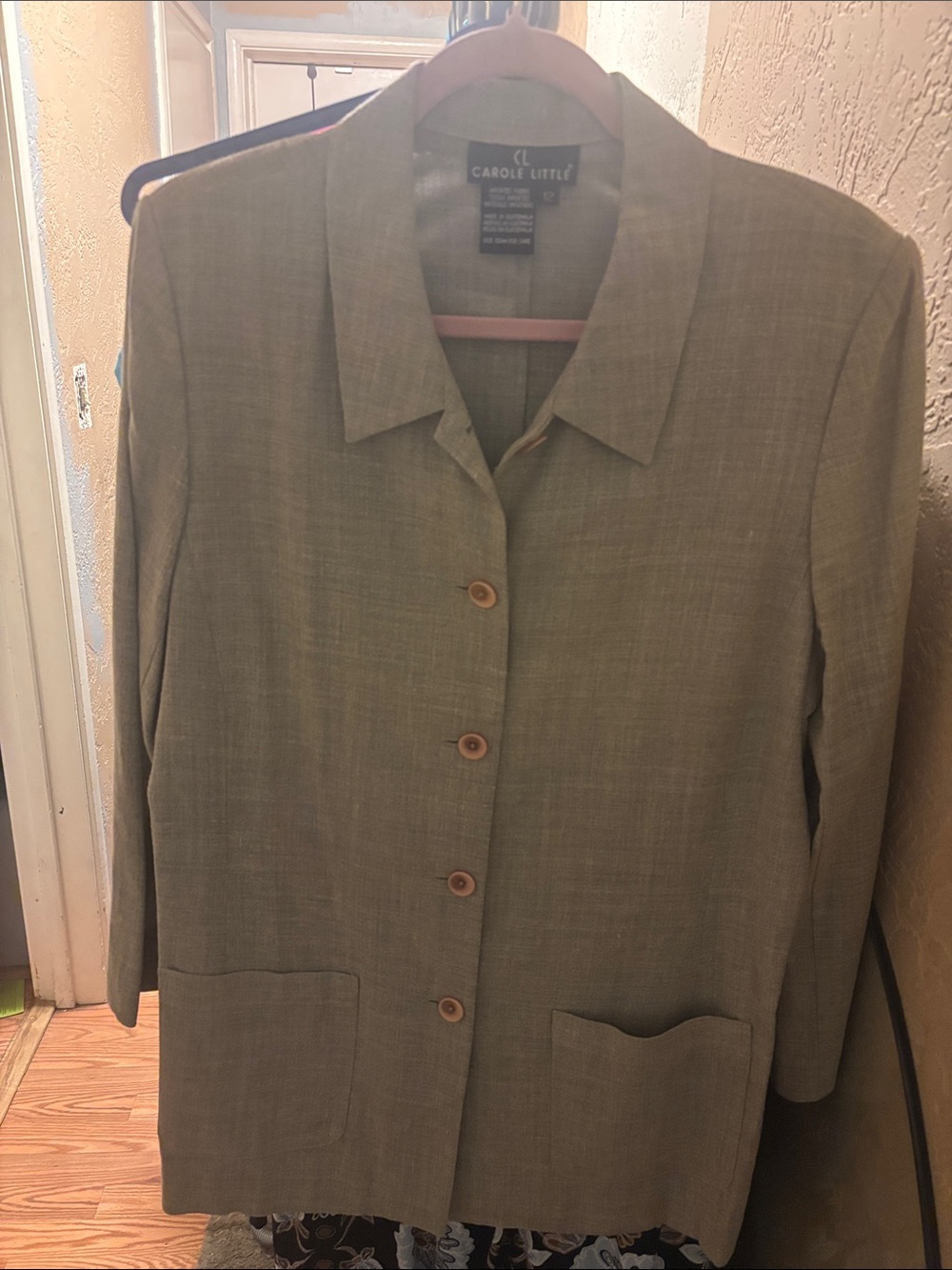 Carole Little Olive Green Button-Front Blazer Jacket